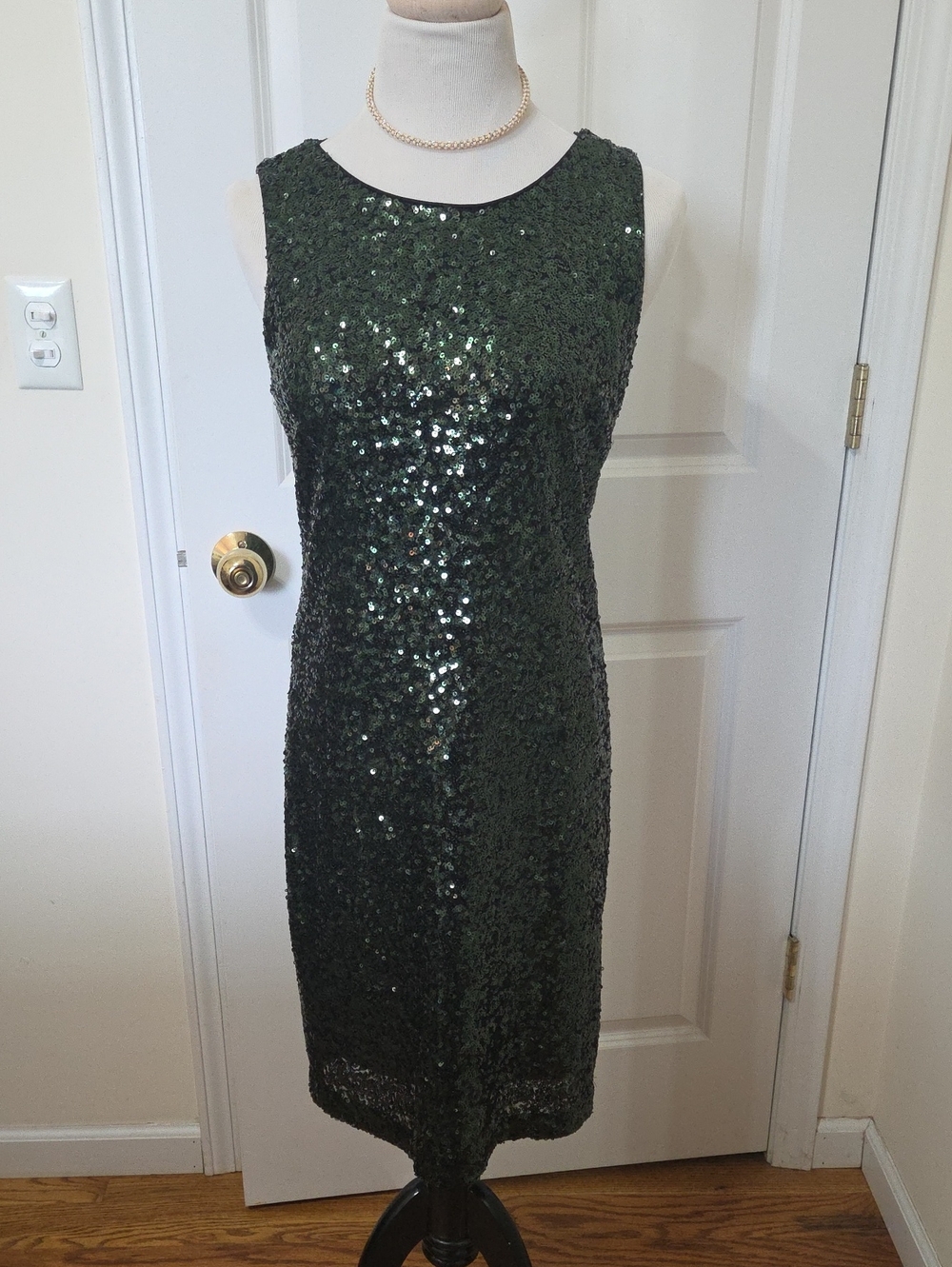 Dark Green Sequin Sheath Dress - Timeless Evening Style By CARMEN Marc Valvo